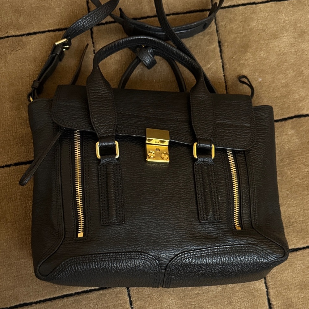Chic Black Satchel with Gold Accents